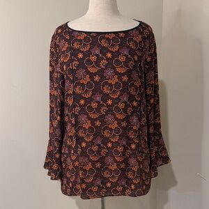 LOFT Black and Orange Floral Blouse